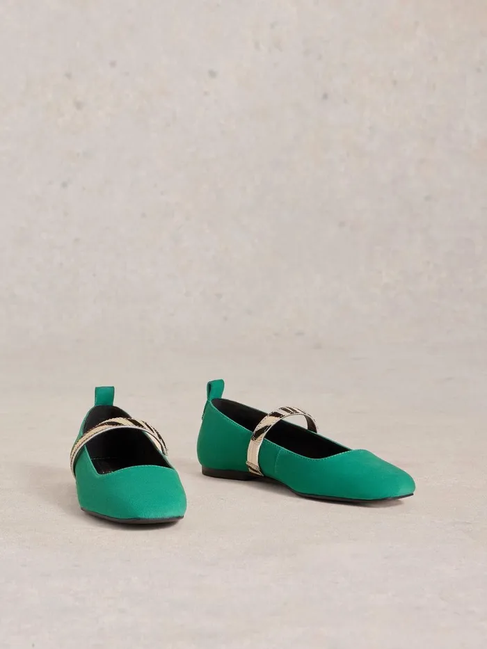 Minnie Strap Leather Ballerina Bright Green Women White Stuff Mary Jane Shoes