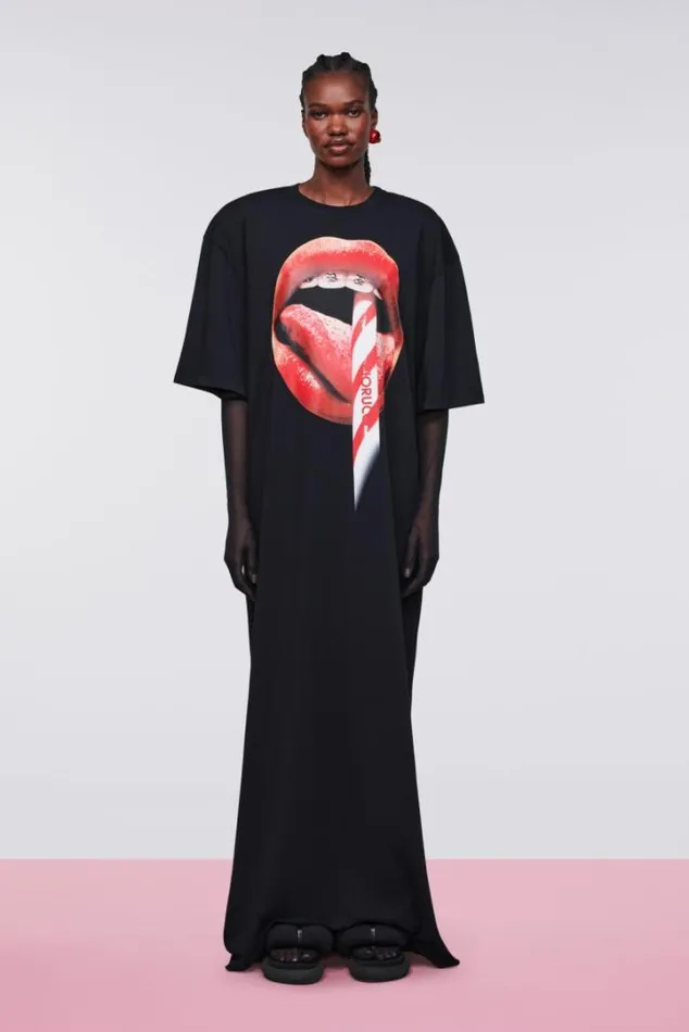 Mouth Graphic Maxi TDress Black Black Women Fiorucci