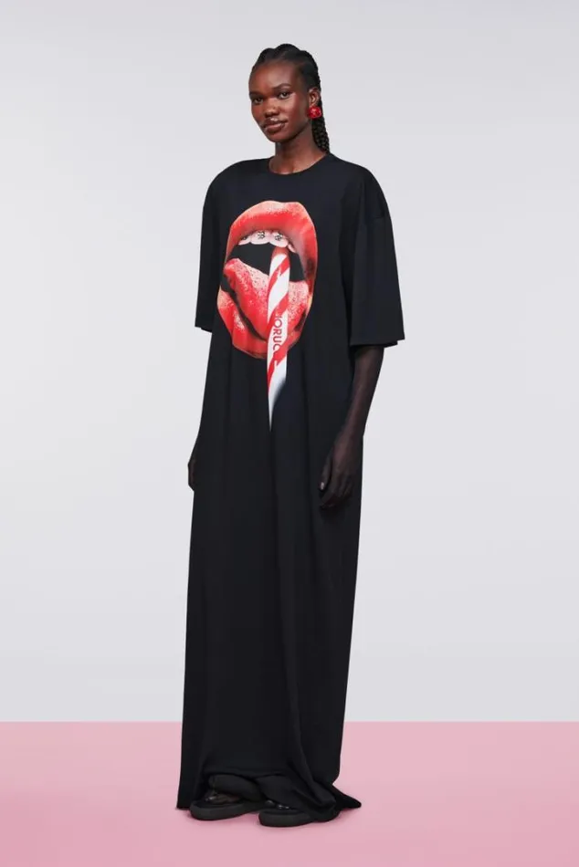 Mouth Graphic Maxi TDress Black Black Women Fiorucci Mouth Graphic Maxi TDress Black Black Women Fiorucci
