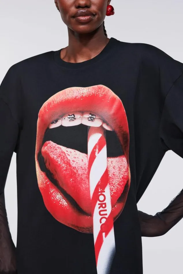 Mouth Graphic Maxi TDress Black Black Women Fiorucci Mouth Graphic Maxi TDress Black Black Women Fiorucci