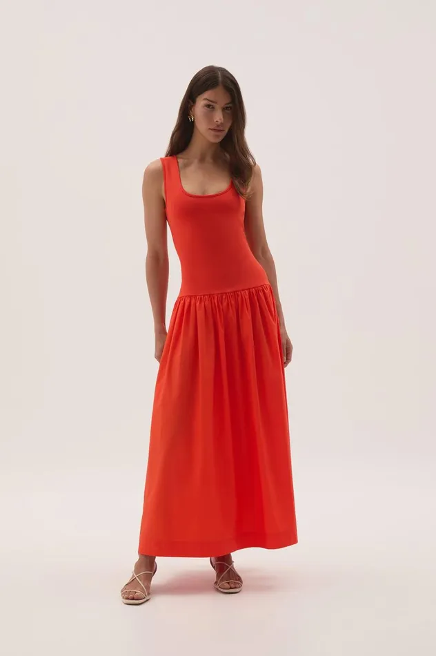 Myra Reversible Midi Dress Coral Women Aje Dresses