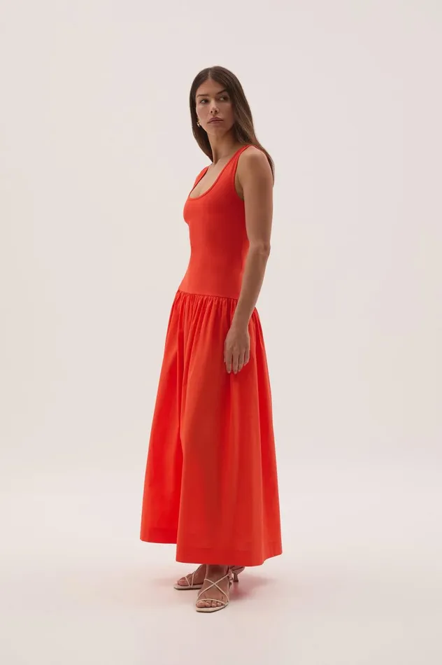 Myra Reversible Midi Dress Coral Women Aje Dresses Myra Reversible Midi Dress Coral Women Aje Dresses