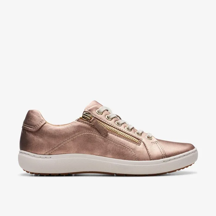 Nalle Lace Rose Gold Leather Women Clarks Sneakers