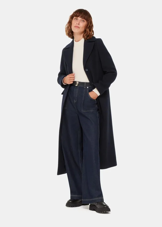 Navy Amalia Longline Coat Women Whistles Coats and Jackets