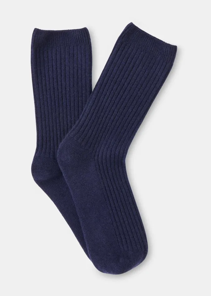 Navy Cashmere Ribbed Socks Women Whistles Socks and Tights