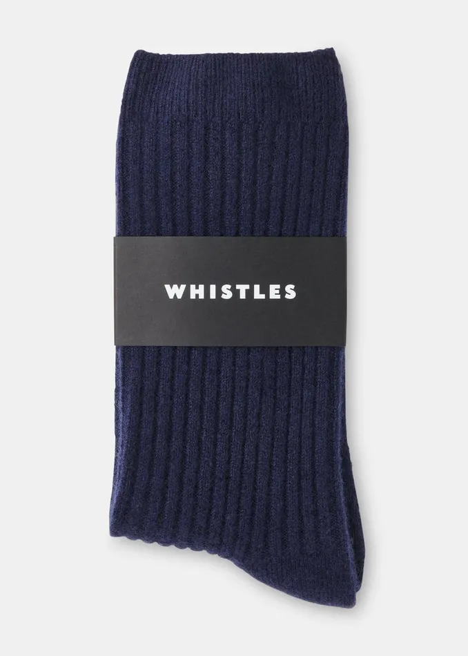 Navy Cashmere Ribbed Socks Women Whistles Socks and Tights