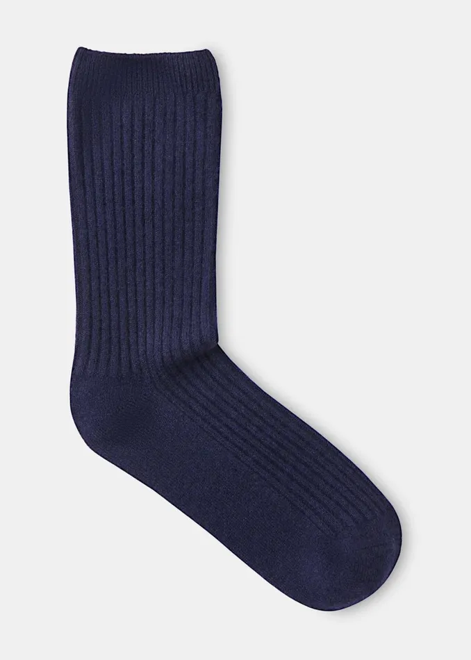Navy Cashmere Ribbed Socks Women Whistles Socks and Tights