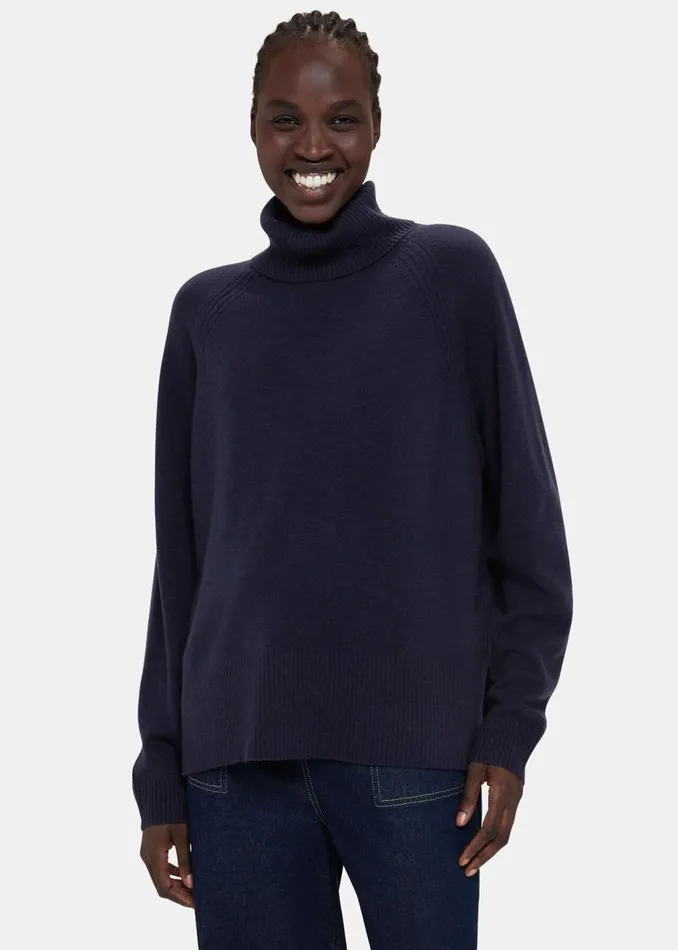Navy Cashmere Roll Neck Women Whistles Knitwear and Cashmere