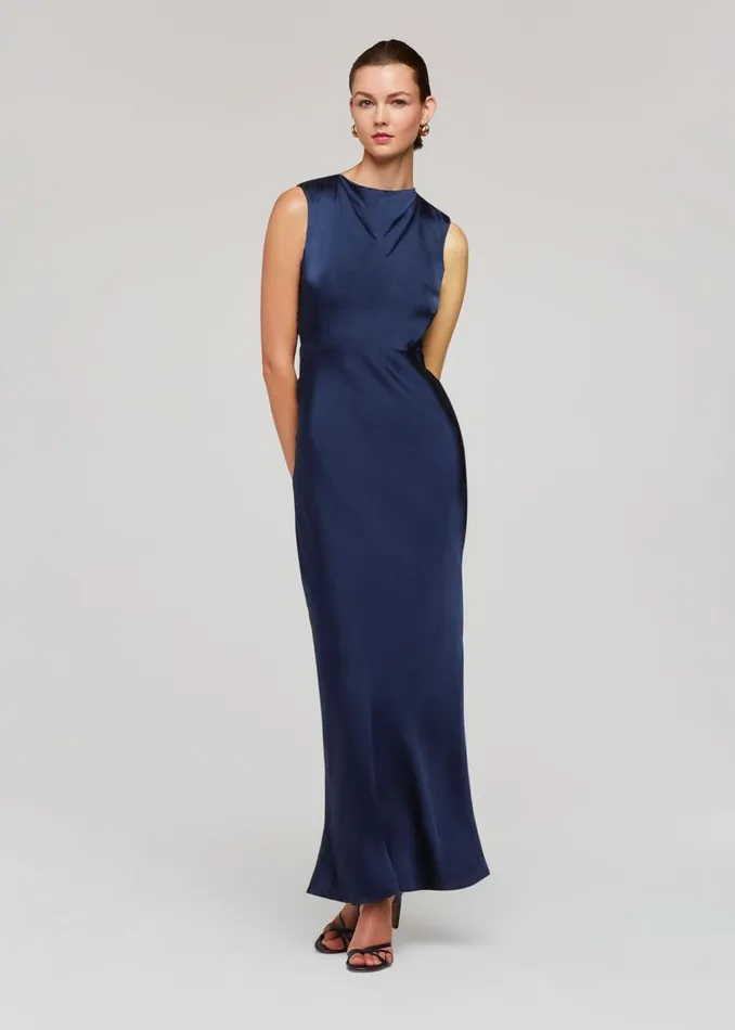 Navy Cowl Neck Satin Maxi Dress Women Whistles Dresses