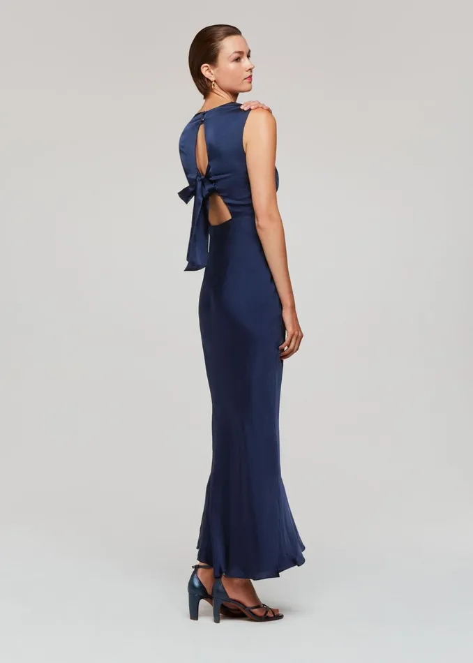 Navy Cowl Neck Satin Maxi Dress Women Whistles Dresses