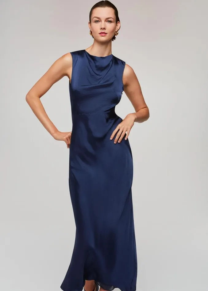 Navy Cowl Neck Satin Maxi Dress Women Whistles Dresses