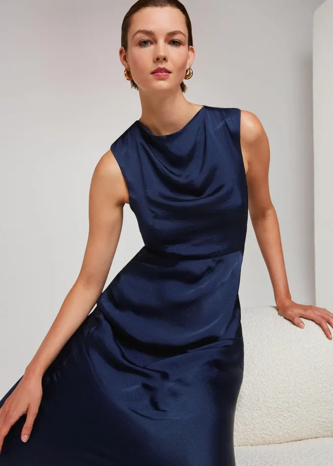 Navy Cowl Neck Satin Maxi Dress Women Whistles Dresses