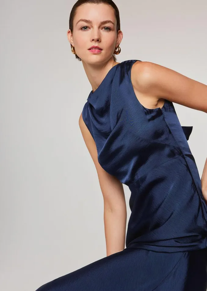 Navy Cowl Neck Satin Maxi Dress Women Whistles Dresses