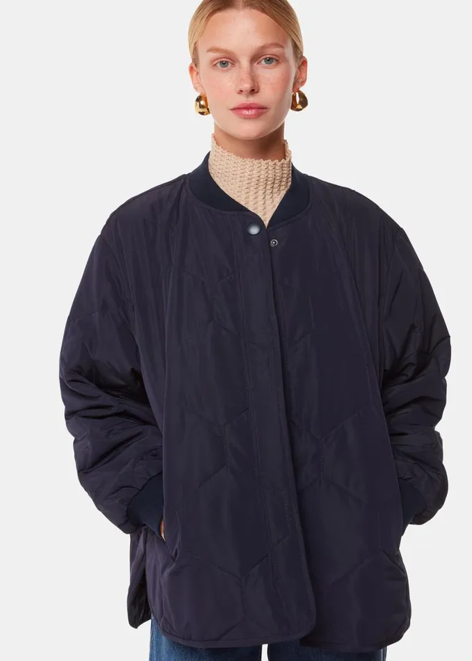 Navy Ida Short Quilted Coat Women Whistles Coats and Jackets