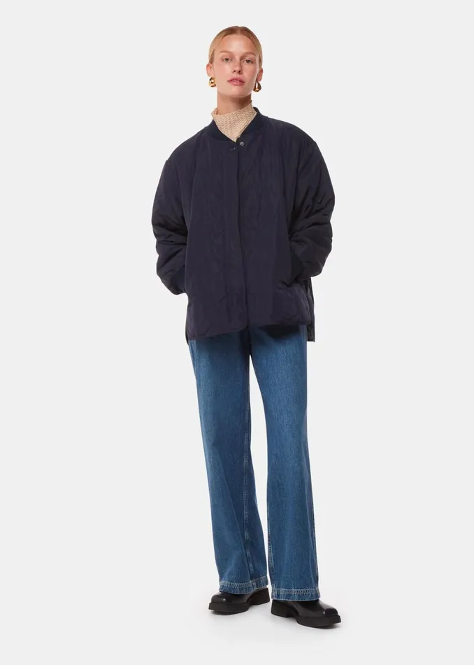 Navy Ida Short Quilted Coat Women Whistles Coats and Jackets