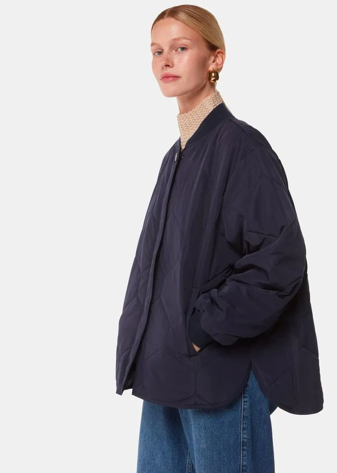 Navy Ida Short Quilted Coat Women Whistles Coats and Jackets