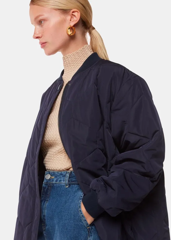 Navy Ida Short Quilted Coat Women Whistles Coats and Jackets