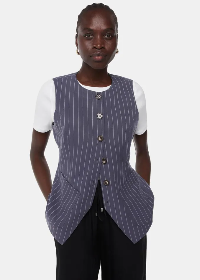Navy Lottie Pinstripe Waistcoat Women Whistles Tops