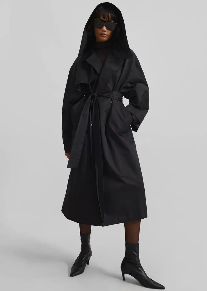 Neiva Hooded Trench Coat 8211 Black Women The Frankie Shop Clothing