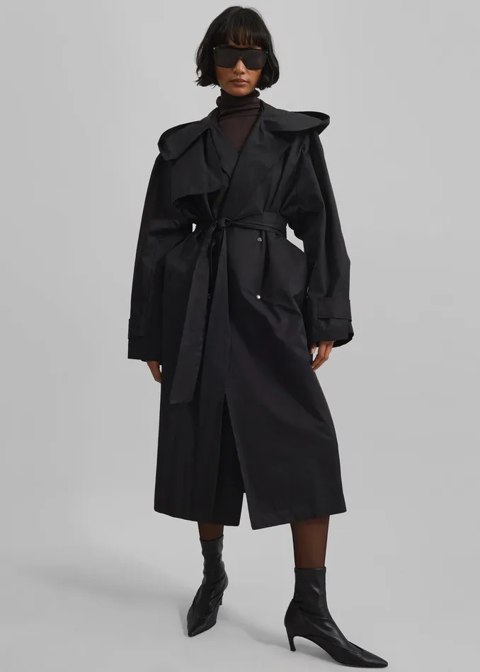 Neiva Hooded Trench Coat 8211 Black Women The Frankie Shop Clothing