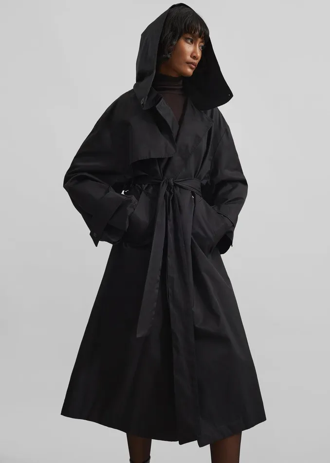 Neiva Hooded Trench Coat 8211 Black Women The Frankie Shop Clothing