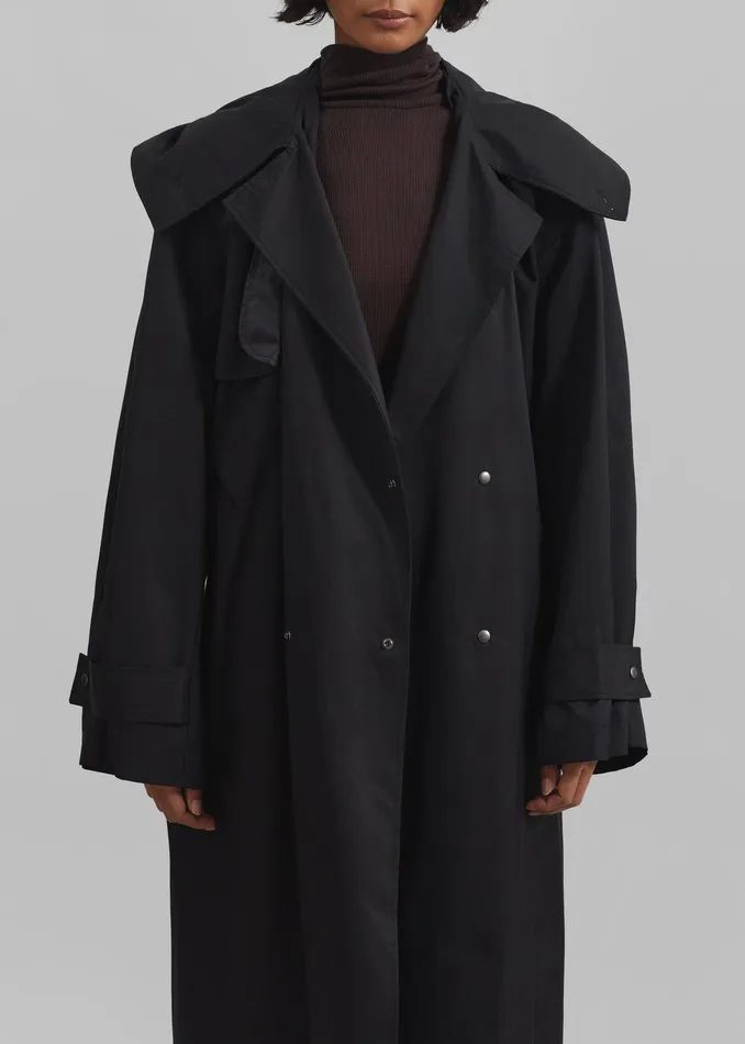 Neiva Hooded Trench Coat 8211 Black Women The Frankie Shop Clothing