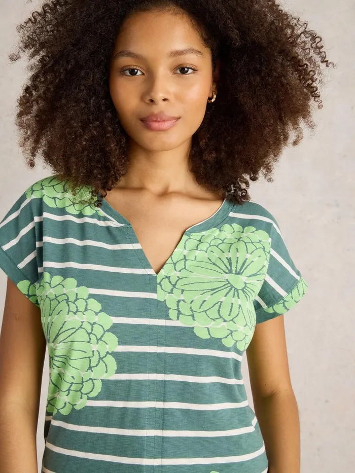 NELLY NOTCH NECK TSHIRT Green Multi Women White Stuff Tops and Tees NELLY NOTCH NECK TSHIRT Green Multi Women White Stuff Tops and Tees
