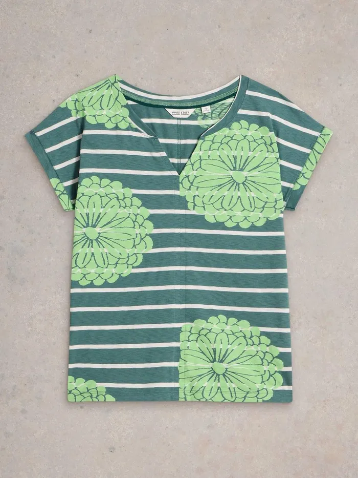 NELLY NOTCH NECK TSHIRT Green Multi Women White Stuff Tops and Tees NELLY NOTCH NECK TSHIRT Green Multi Women White Stuff Tops and Tees