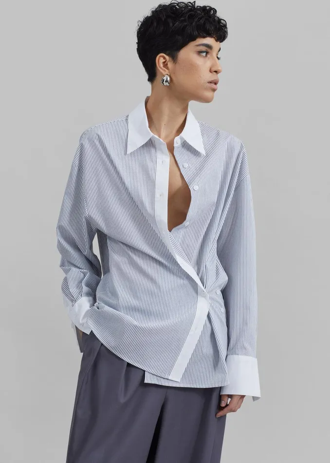 Nerina Button Up Shirt 8211 BlackWhite Stripe Women The Frankie Shop Clothing
