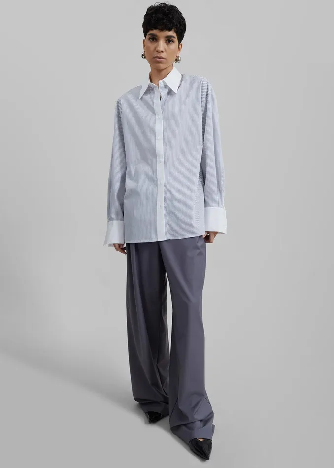 Nerina Button Up Shirt 8211 BlackWhite Stripe Women The Frankie Shop Clothing
