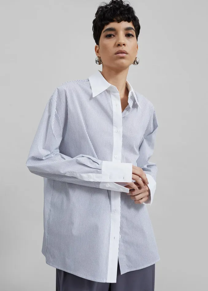 Nerina Button Up Shirt 8211 BlackWhite Stripe Women The Frankie Shop Clothing