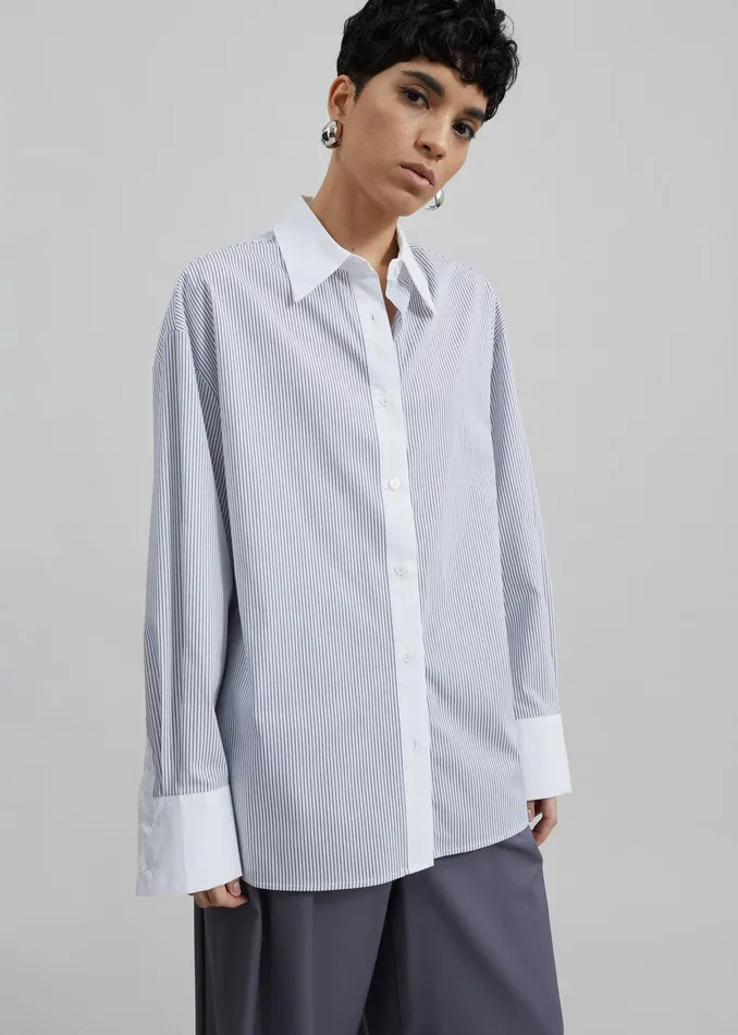 Nerina Button Up Shirt 8211 BlackWhite Stripe Women The Frankie Shop Clothing