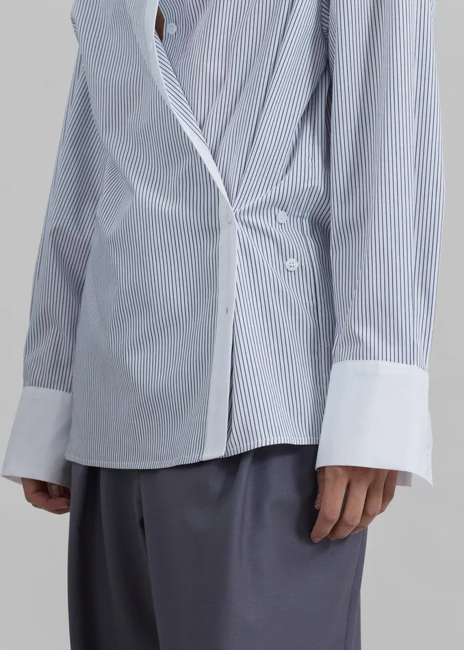 Nerina Button Up Shirt 8211 BlackWhite Stripe Women The Frankie Shop Clothing