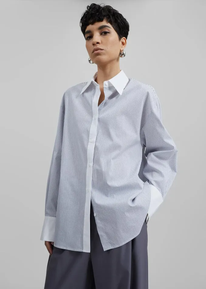 Nerina Button Up Shirt 8211 BlackWhite Stripe Women The Frankie Shop Clothing