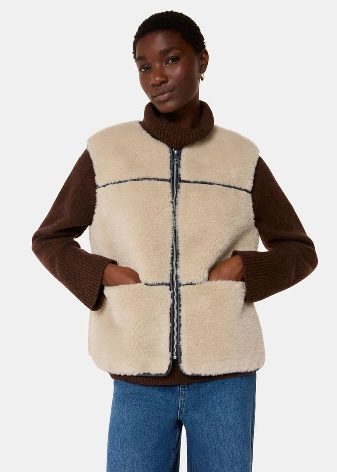 Neutral Rowena Faux Fur Waistcoat Women Whistles Coats and Jackets