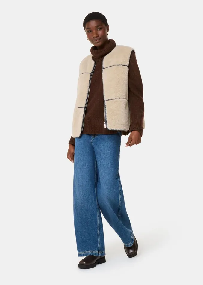 Neutral Rowena Faux Fur Waistcoat Women Whistles Coats and Jackets