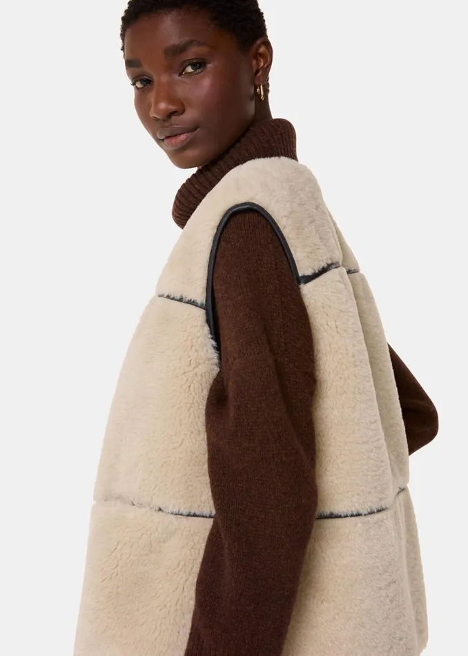 Neutral Rowena Faux Fur Waistcoat Women Whistles Coats and Jackets