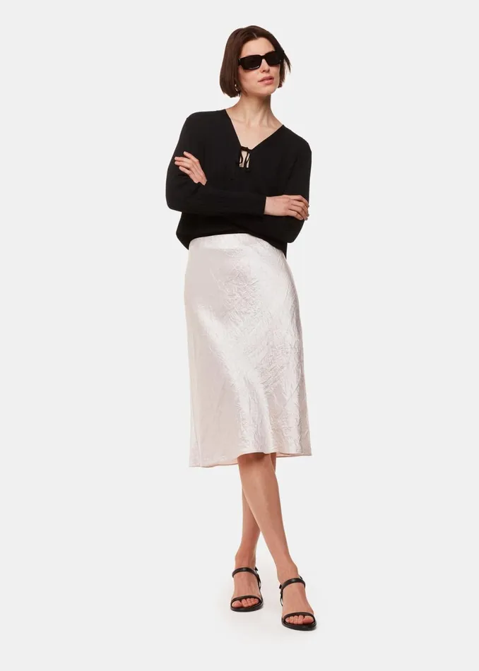 Neutral Satin Knee Length Skirt Women Whistles Skirts