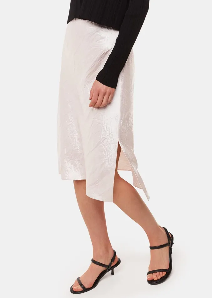 Neutral Satin Knee Length Skirt Women Whistles Skirts