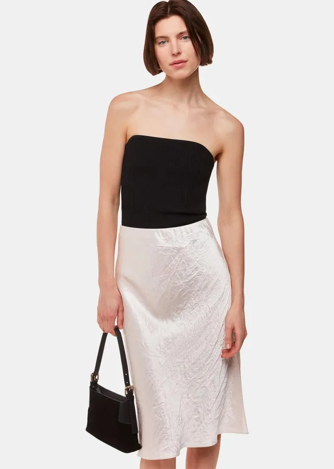 Neutral Satin Knee Length Skirt Women Whistles Skirts