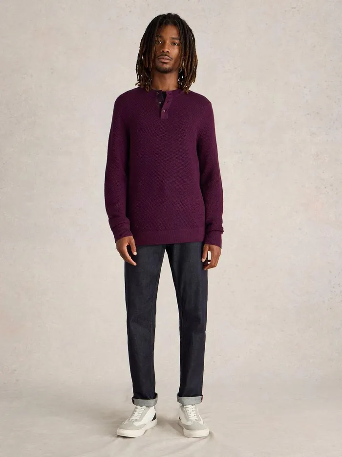 Newport Merino Wool Henley Dk Plum Men White Stuff Knitwear