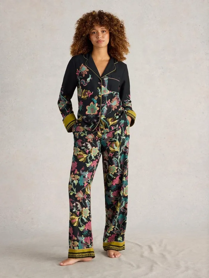 Nina Organic PJ Shirt Black Print Women White Stuff Nightwear
