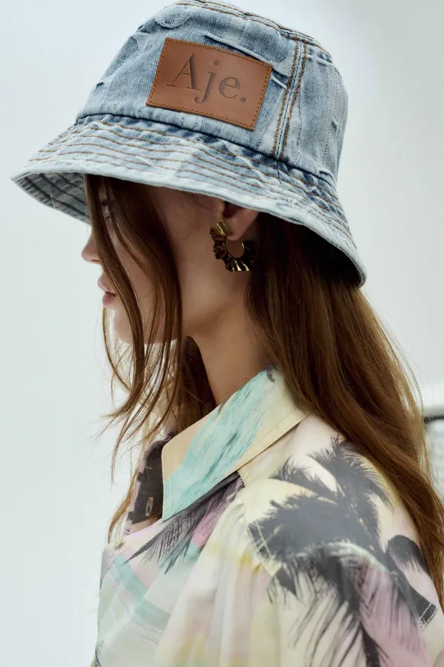 Nostalgia Denim Bucket Hat Coastal Logo Wash Women Aje Denim