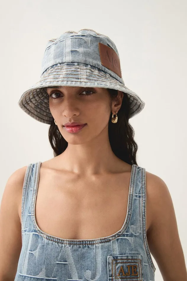 Nostalgia Denim Bucket Hat Coastal Logo Wash Women Aje Denim Nostalgia Denim Bucket Hat Coastal Logo Wash Women Aje Denim