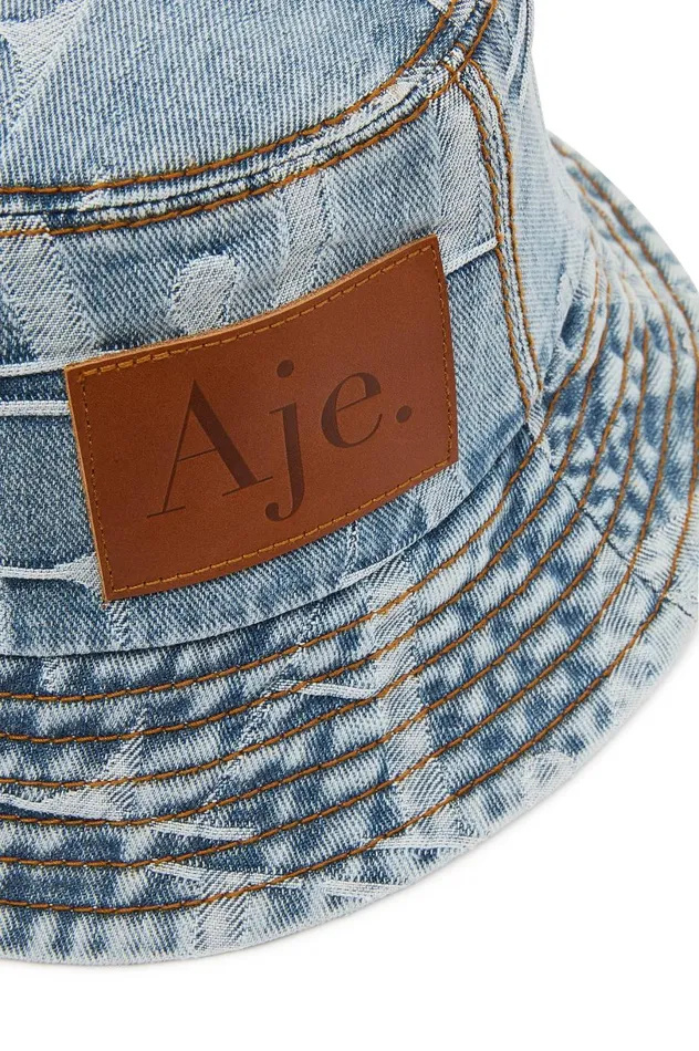 Nostalgia Denim Bucket Hat Coastal Logo Wash Women Aje Denim Nostalgia Denim Bucket Hat Coastal Logo Wash Women Aje Denim