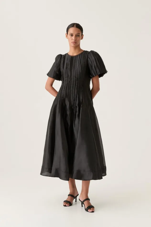 Nova Pleated Midi Dress Black Women Aje Dresses