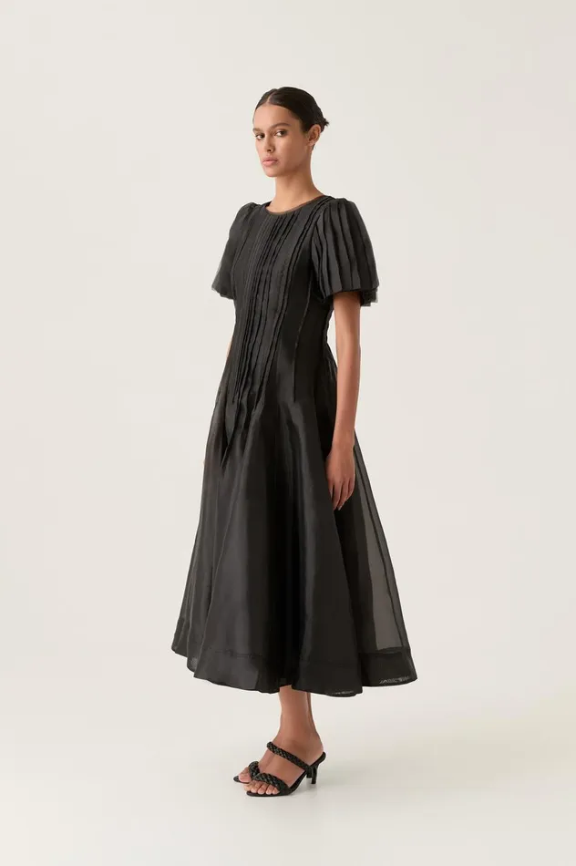 Nova Pleated Midi Dress Black Women Aje Dresses Nova Pleated Midi Dress Black Women Aje Dresses