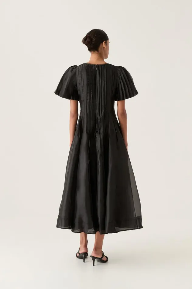 Nova Pleated Midi Dress Black Women Aje Dresses Nova Pleated Midi Dress Black Women Aje Dresses