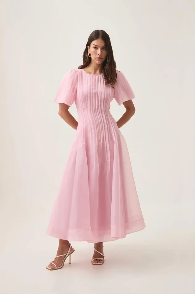 Nova Pleated Midi Dress Chalk Pink Women Aje Dresses