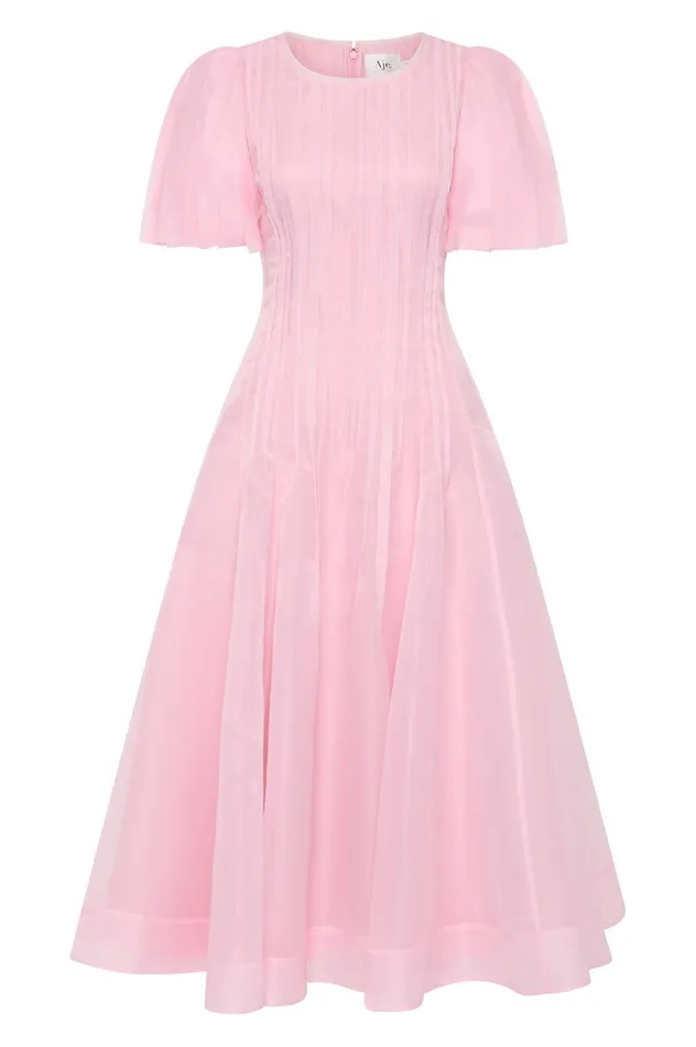 Nova Pleated Midi Dress Chalk Pink Women Aje Dresses Nova Pleated Midi Dress Chalk Pink Women Aje Dresses